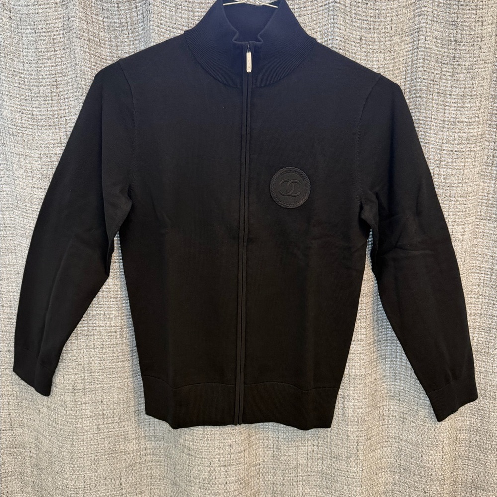 Chanel Black CC Logo Zip-Up Knit Sweater – Size S